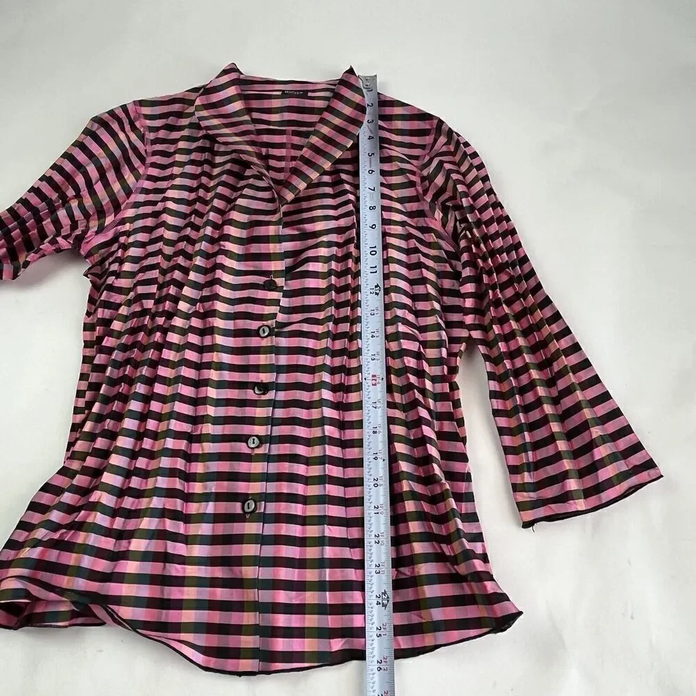 BELUVA San Francisco Crinkle Plaid Blouse S Pink shirt